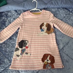 Pink Striped Dress with Dog Appliqué